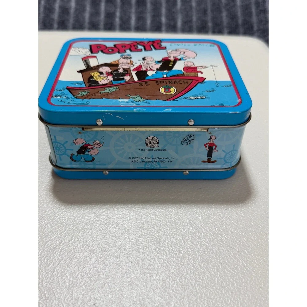 King Features Popeye Mini Lunch Box Small Blue 1997 S.S. Spinach Tin Retro